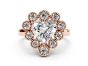 Heart-Shaped Vintage Milgrain Bezel Cluster Halo Engagement Ring Setting | Plain Band | Rose Gold