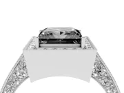 Princess Cut Vintage Milgrain Halo Engagement Ring Setting for a Black Center | Side Stones and Pavé | Sterling Silver
