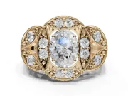 Heart-Shaped Vintage Floral Halo Engagement Ring Setting | Engraved Milgrain Band | Yellow Gold