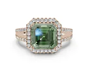 Asscher Cut Halo Split Shank Engagement Ring Setting for a Fancy Green Lab-Grown Diamond | Pavé Shoulders | Rose Gold