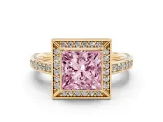 Princess Cut Sectioned Halo Engagement Ring Setting for a Fancy Pink Lab-Grown Diamond | Yellow Gold