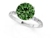 Round Pave Engagement Ring Setting for a Fancy Green Lab-Grown Diamond | Slim Band | Platinum