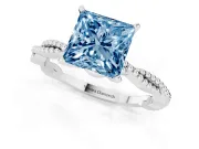 Princess Cut Twisted Solitaire Engagement Ring Setting for a Fancy Blue Lab-Grown Diamond | Platinum