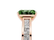 Fancy Green Emerald Cut Diamond Solitaire Ring Set in Rose gold with Channel-Set Band and Prong Setting