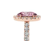 Fancy Pink Oval Cut Diamond Halo Pavé Solitaire Ring Set in Rose gold with Prong-Set Center Stone