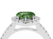 Fancy Green Heart Cut Diamond Halo Pavé Solitaire Ring Set in Platinum with Prong-Set Center Stone