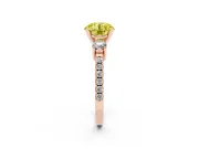 Fancy Yellow Three-Stone Round Cut Diamond Pavé Band Ring Set in Rose gold with Prong Setting