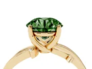 Fancy Green Round Cut Diamond Pavé Twist Band Solitaire Ring Set in Yellow gold with Prong Setting