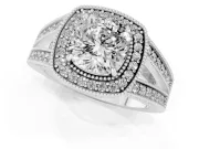 Cushion Cut Vintage Milgrain Halo Engagement Ring Setting | Pave Split Shank | Platinum
