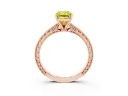 Fancy Yellow Radiant Cut Diamond Solitaire Milgrain Engraved Band Set in Rose gold with Prong Setting