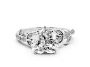 Heart-Shaped Leaf Pavé Engagement Ring Setting | Leaf Motif Shoulders | White Gold