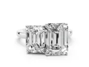 Emerald Cut and Emerald Cut Toi Moi Ring Set in White gold with Prong Setting