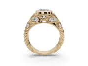 Asscher Cut Vintage Bezel Engagement Ring Setting | Beaded Paisley Shoulders | Yellow Gold