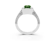 Radiant Cut Milgrain Halo Engagement Ring Setting for a Fancy Green Lab-Grown Diamond | Side Stones | White Gold