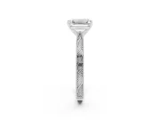 Emerald Cut Diamond Solitaire Milgrain Engraved Band Set in White gold with Prong Setting