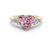 Heart-Shaped 3-Stone Engagement Ring Setting for a Fancy Pink Lab-Grown Diamond | Yellow Gold