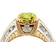 Fancy Yellow Radiant Cut Diamond Vintage-Inspired Milgrain Ring Set in Yellow gold with Accent Split Shank
