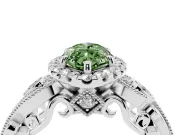 Fancy Green Marquise Cut Diamond Halo Ring Set in White gold with Milgrain Pavé Band and Prong Setting
