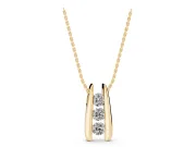 Round Lab-Grown Diamond Three-Stone Channel Set Drop Pendant | U-Shaped Base | Yellow Gold