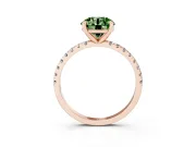 Fancy Green Round Cut Diamond Brilliant Solitaire Ring Set in Rose gold with Pavé Band and Prong Setting