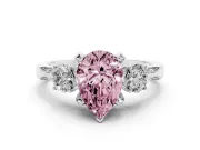 Pear-Shaped Hidden Halo Three Stone Engagement Ring Setting for a Fancy Pink Lab-Grown Diamond | Pave Gallery | Platinum