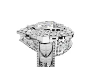 Heart-Shaped Vintage Halo Engagement Ring Setting | Art Deco Side Panels | Sterling Silver