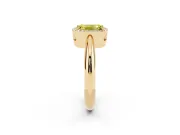 Fancy Yellow Emerald Cut Diamond Halo Engagement Ring Set in Yellow gold with Plain Split Shank and Prong Setting