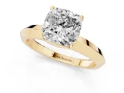 Cushion Cut Diamond Solitaire Engagement Ring Set in Yellow gold with Flat Band and Prong Setting