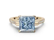 Princess Cut Vintage Cathedral Engagement Ring Setting for a Fancy Blue Lab-Grown Diamond | Carved Band | Yellow Gold