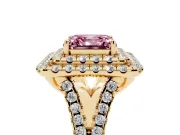 Asscher Cut Halo Split Shank Engagement Ring Setting for a Fancy Pink Lab-Grown Diamond | Pavé Strands | Yellow Gold