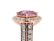 Fancy Pink Princess Cut Diamond Halo Engagement Ring Set in Rose gold with Split Shank and Prong Setting