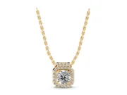 Round Lab-Grown Diamond Octagonal Halo Pendant Necklace | Pavé Bar Bail | Yellow Gold