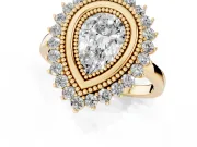 Pear-Shaped Vintage Milgrain Bezel Halo Engagement Ring Setting | Sunburst Halo | Yellow Gold