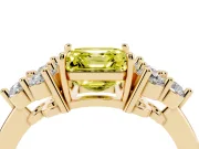 Fancy Yellow Asscher Cut Diamond Solitaire Ring Set in Yellow gold with Cluster Accents on Each Side