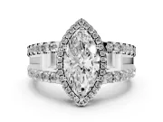 Marquise Cut Diamond Halo Ring Set in Platinum with Pavé Split Shank and Prong Setting