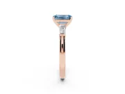 Emerald Cut Three Stone Engagement Ring Setting for a Fancy Blue Lab-Grown Diamond | Tapered Baguettes | Rose Gold