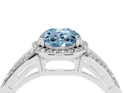 Fancy Blue Oval Cut Diamond Halo Ring Set in Silver with Double Pavé Split Shank