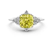 Cushion Cut Cluster Engagement Ring Setting for a Fancy Yellow Lab-Grown Diamond | Beaded Edges | Sterling Silver