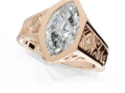 Marquise Vintage Bezel Engagement Ring Setting | Engraved Band | Rose Gold
