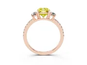 Cushion Cut Three Stone Engagement Ring Setting for a Fancy Yellow Lab-Grown Diamond | Pave Shoulders | Rose Gold
