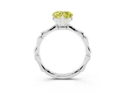 Fancy Yellow Heart Cut Diamond Solitaire Ring Set in White gold with Bamboo Band and Prong Setting