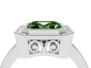 Fancy Green Asscher Cut Diamond Halo Ring Set in White gold with Pavé Band and Milgrain-Edged Prongs