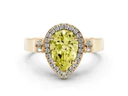 Pear-Shaped Halo Engagement Ring Setting for a Fancy Yellow Lab-Grown Diamond | Pavé Panel Shoulders | Yellow Gold