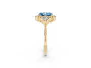 Fancy Blue Radiant Cut Diamond Cluster Ring Set in Yellow gold with Beaded Band