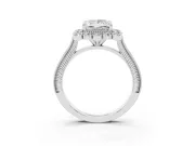Princess Cut Vintage Scalloped Halo Engagement Ring Setting | Milgrain Pavé Band | White Gold