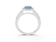 Fancy Blue Oval Cut Diamond Halo Pavé Solitaire Ring Set in Silver with Prong-Set Center Stone