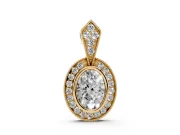 Oval Lab-Grown Diamond Bezel Pavé Halo Pendant Necklace | Milgrain Kite Bail | Yellow Gold