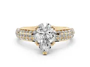 Pear-Shaped Three Row Pave Solitaire Engagement Ring Setting | Double Claw Prongs | Yellow Gold