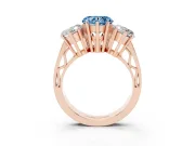 Heart-Shaped Three Stone Engagement Ring Setting for a Fancy Blue Lab-Grown Diamond | Beaded Shoulders | Rose Gold