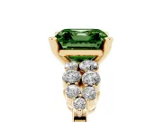Fancy Green Asscher Cut Diamond Cluster Engagement Ring Set in Yellow gold with Pavé Band and Prong Setting